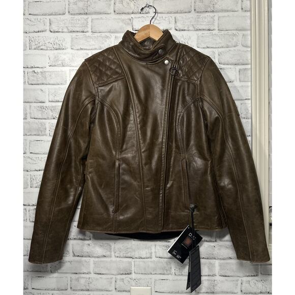 Triumph Motorcycles Barbour Women's Leather Jacket Brown MLLS17106 - Medium NWT - Picture 1 of 16